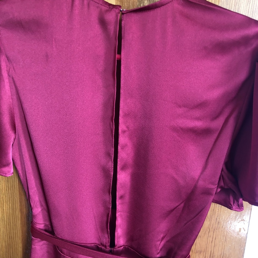 Silky Rust Color Front Plunge Open Back Wrap Dress - image 5